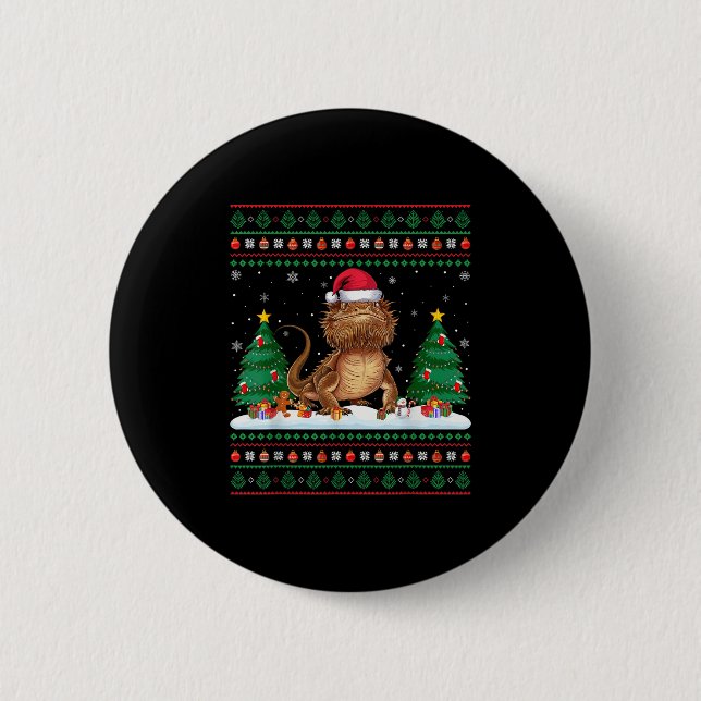 Christmas Tree Lights Bearded Dragon Santa Ugly Xm 2 Inch Round Button (Front)
