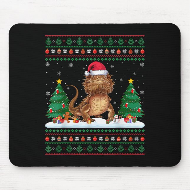Christmas Tree Lights Bearded Dragon Santa Ugly Xm Mouse Pad (Front)