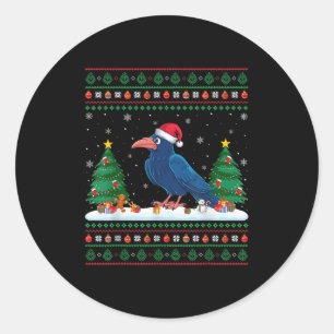 Christmas Tree Lights Crow Santa Ugly Xmas Sweater Classic Round Sticker