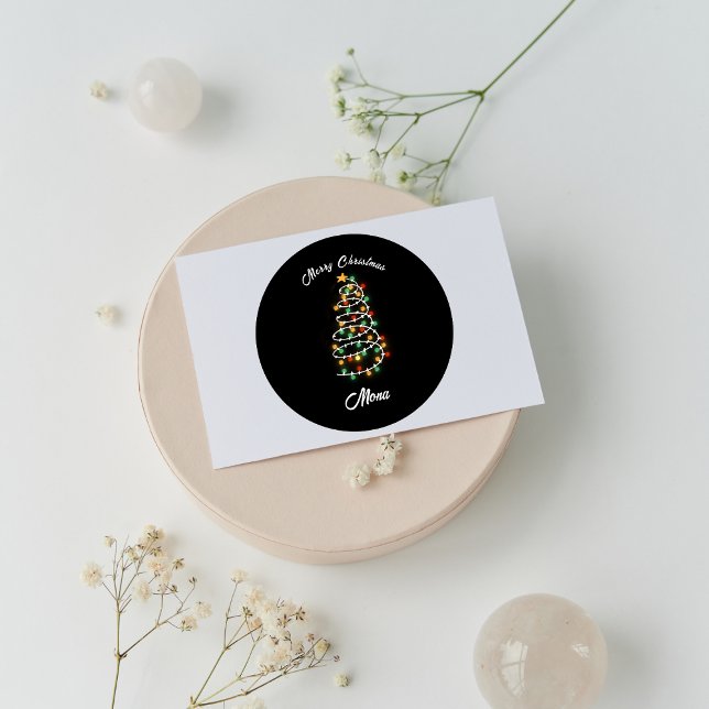 Christmas tree lights custom name classic round sticker (Creator Uploaded)