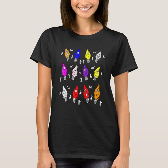 Christmas Tree Lights Cute Multi Colour Bulbs Merr T-Shirt (Front)