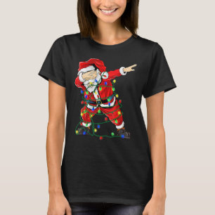 Christmas Tree Lights Dabbing Santa For  Xmas Holi T-Shirt