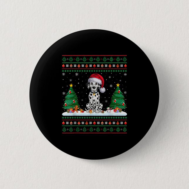 Christmas Tree Lights Dalmatian Dog Santa Ugly Xma 2 Inch Round Button (Front)