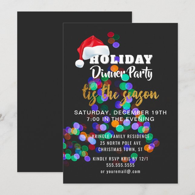 Christmas Tree Lights Dinner Party Invitation (Front/Back)