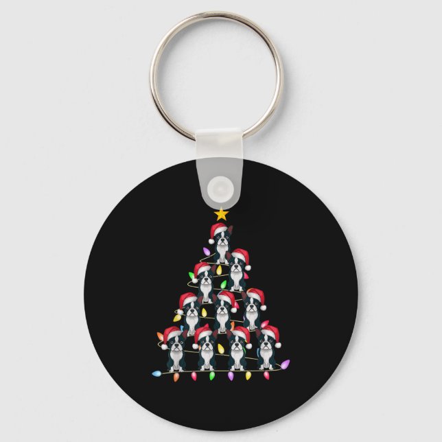 Christmas Tree Lights Men Women Santa Boston Terri Keychain (Front)