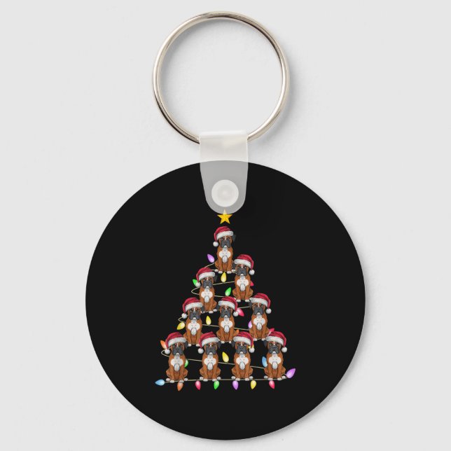 Christmas Tree Lights Men Women Santa Boxer Dog Xm Keychain (Front)