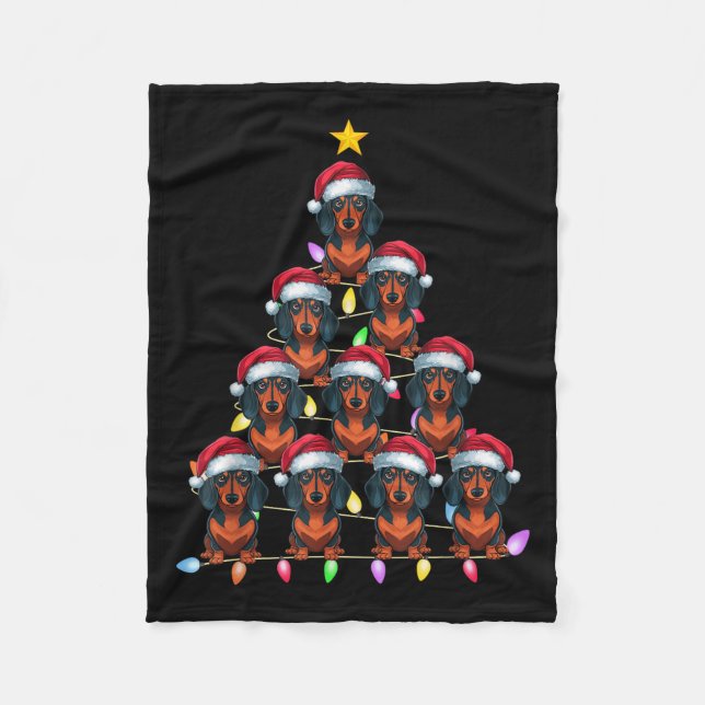 Christmas Tree Lights Men Women Santa Dachshund Do Fleece Blanket (Front)