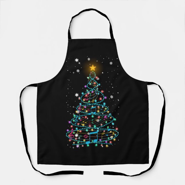 Christmas Tree Lights Music Notes Musical Xmas Tre Apron (Front)
