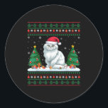 Christmas Tree Lights Persian Cat Santa Ugly Xmas  Classic Round Sticker<br><div class="desc">Christmas Tree Lights Persian Cat Santa Ugly Xmas Sweater</div>