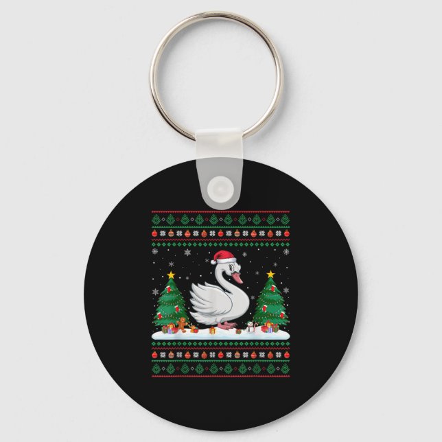 Christmas Tree Lights Swans Santa Ugly Xmas Sweate Keychain (Front)