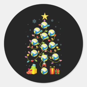 Christmas Tree Lights Volleyball Ball Santa Hat Xm Classic Round Sticker