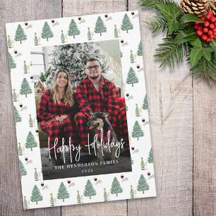 Christmas Tree Lights Wine Cheese Custom Photo Holiday Card