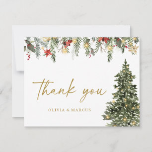 Christmas Tree Lights Winter Pine Wedding Thank You Card