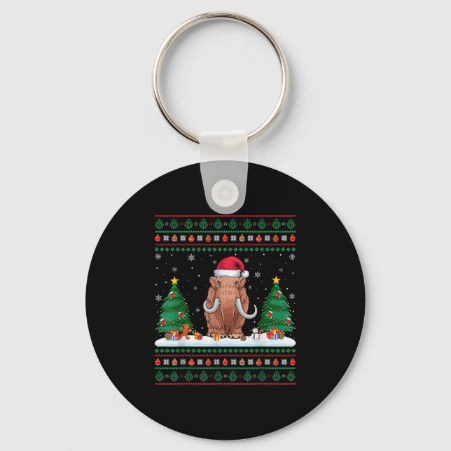 Christmas Tree Lights Woolly Mammoth Santa Ugly Xm Keychain (Front)