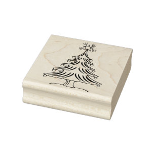 Christmas tree line drawing art stamp