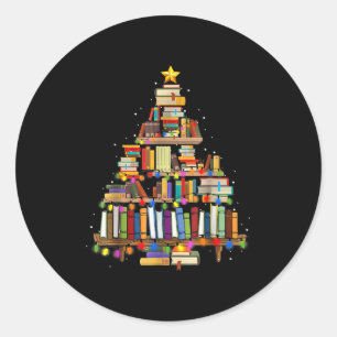 Christmas Tree Made Of Books Teacher Book Lovers C Classic Round Sticker