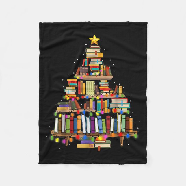 Christmas Tree Made Of Books Teacher Book Lovers C Fleece Blanket (Front)