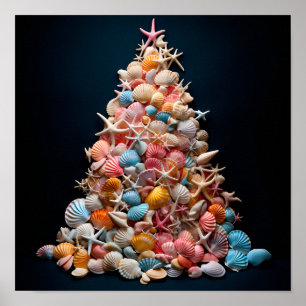 Christmas tree made of colourful seashells poster