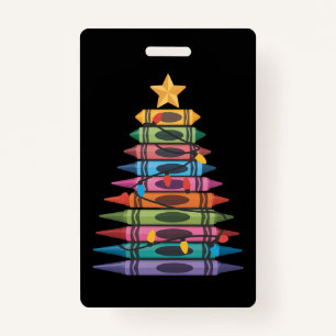 Christmas Tree Made of Crayons School Teacher Life Badge