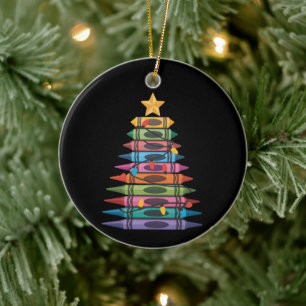 Christmas Tree Made of Crayons School Teacher Life Ceramic Ornament