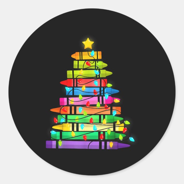 Christmas Tree Made Of Crayons School Teacher Life Classic Round Sticker (Front)