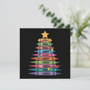 Christmas Tree Made of Crayons School Teacher Life Holiday Card