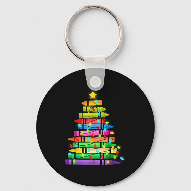 Christmas Tree Made Of Crayons School Teacher Life Keychain (Front)