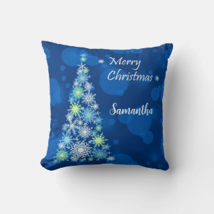 Christmas tree made of snowflakes. throw pillow
