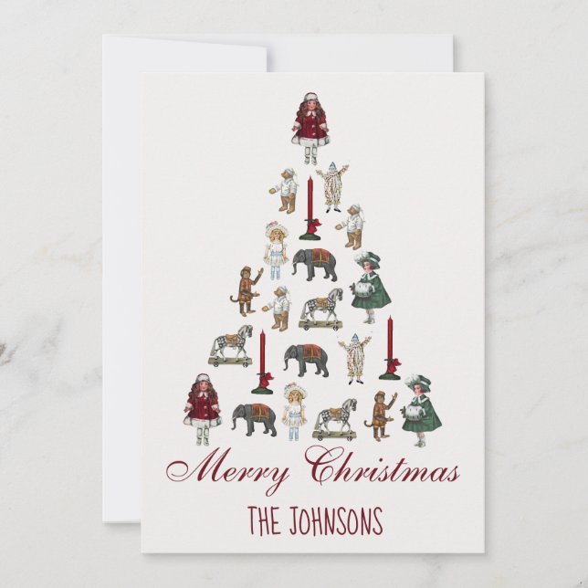 Christmas Tree Made of Vintage Toys Holiday Card (Front)