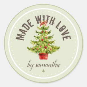 Christmas Tree   Made With Love   Personalized Classic Round Sticker