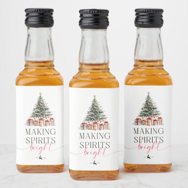 Christmas Tree Making Spirits Bright Gift Liquor Bottle Label (Bottles)