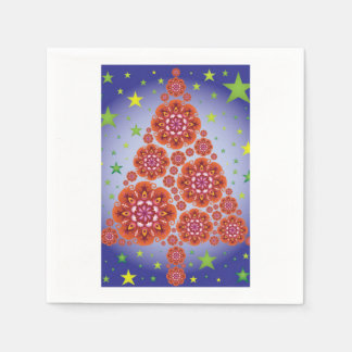 Christmas Tree Mandalas Stars Red Blue Green Color Napkin