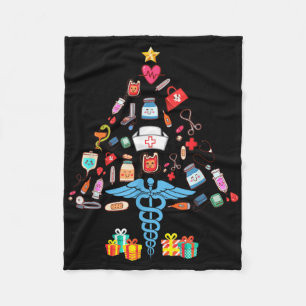 Christmas Tree Medical Tools Funny Nurse T Shirt  Fleece Blanket