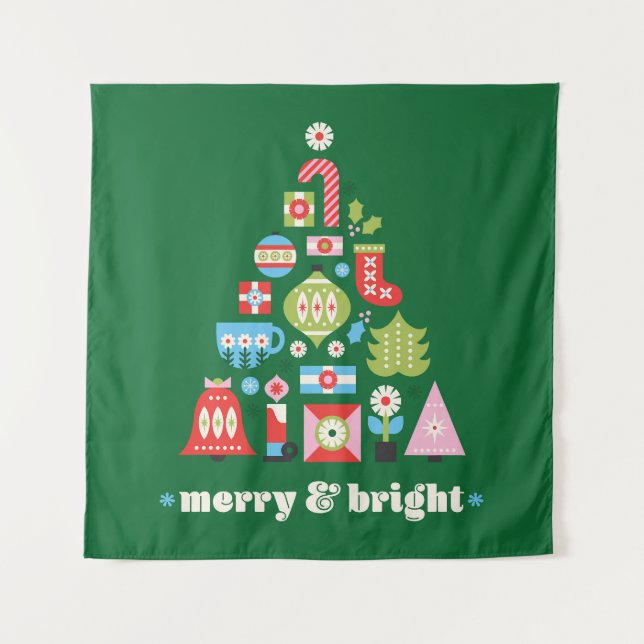Christmas Tree Merry & Bright Green Tapestry (Front)