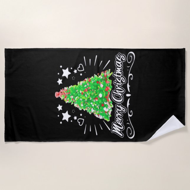 Christmas Tree Merry Christmas Essential Beach Towel (Front)
