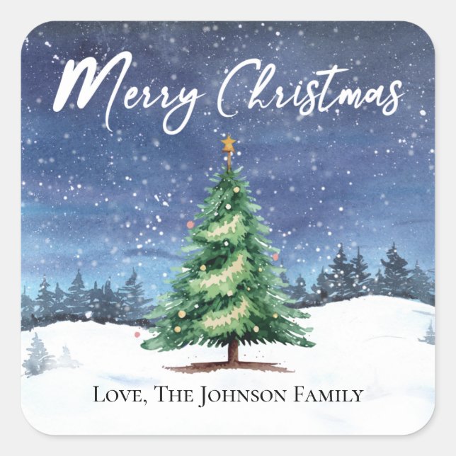 Christmas Tree Merry Christmas Gift Tag Sticker (Front)