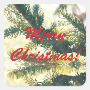 CHRISTMAS TREE MERRY CHRISTMAS SQUARE STICKER