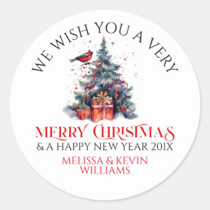 Christmas Tree Merry Christmas typography Classic Round Sticker