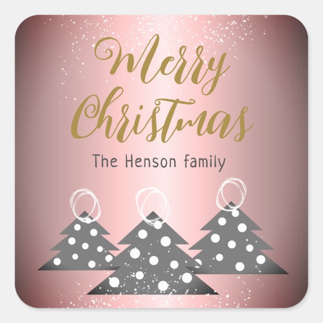 Christmas Tree Metallic Pink Family Holiday  Square Sticker (Front)