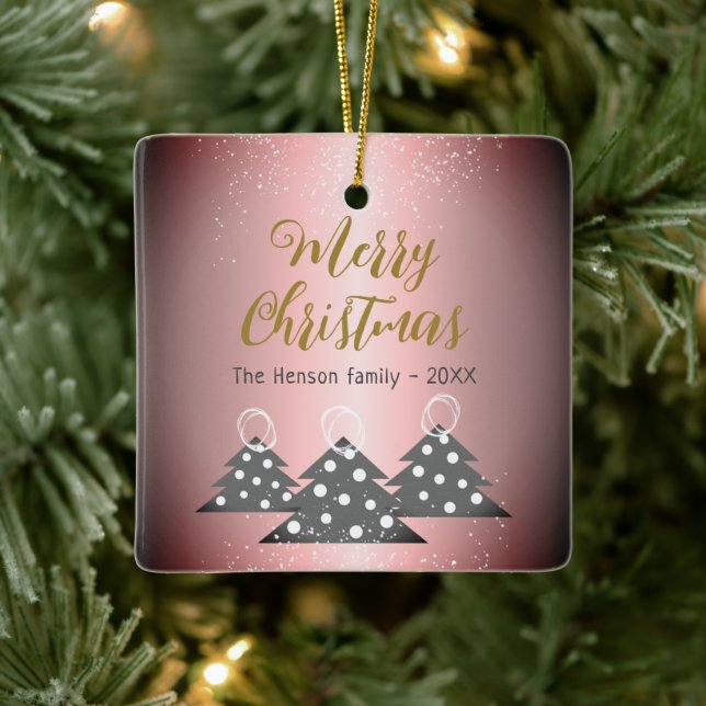 Christmas Tree Metallic Pink Festive Family  Ceramic Ornament (Tree)