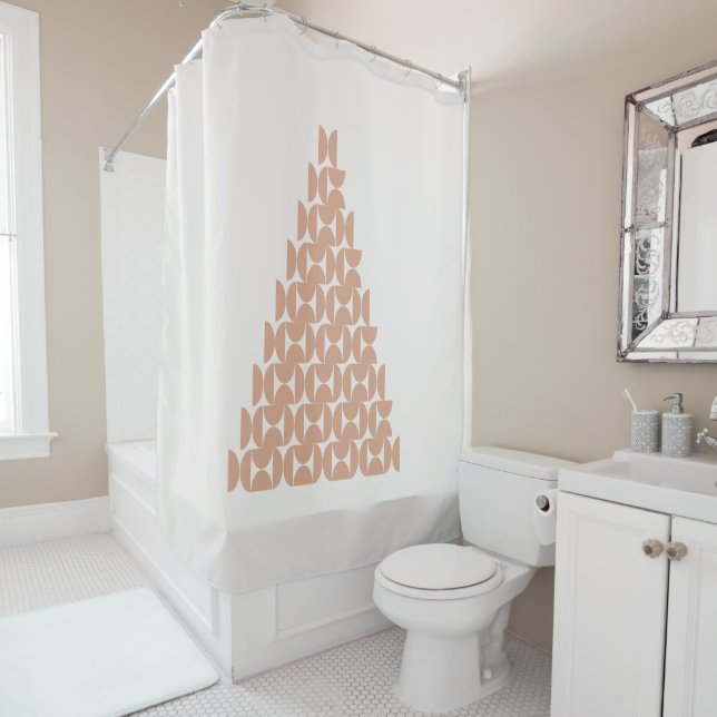 Christmas Tree Mid Century Modern Beige Shower Cur (In Situ)