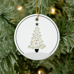 Christmas Tree - Mid Century Retro Stars Ceramic Ornament