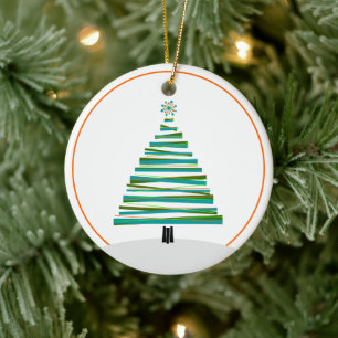 Christmas Tree - Mid Century Stripe Ceramic Ornament