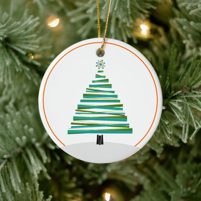 Christmas Tree - Mid Century Stripe Ceramic Ornament (Tree)