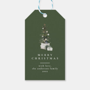 Christmas Tree Minimal Typography Green Gift Tags