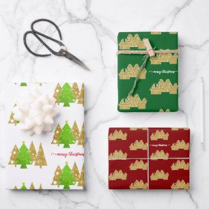 Christmas tree minimalist gold glitter gift wrapping paper sheet