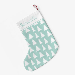 Christmas Tree Mint Green Pattern with Custom Name Small Christmas Stocking
