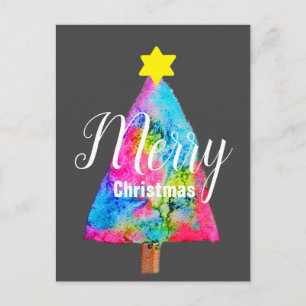 Christmas tree modern funky colours blue and pink holiday postcard