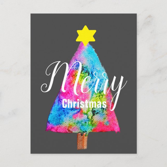 Christmas tree modern funky colours blue and pink holiday postcard (Front)