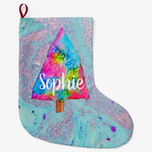 Christmas tree modern funky colours name large christmas stocking